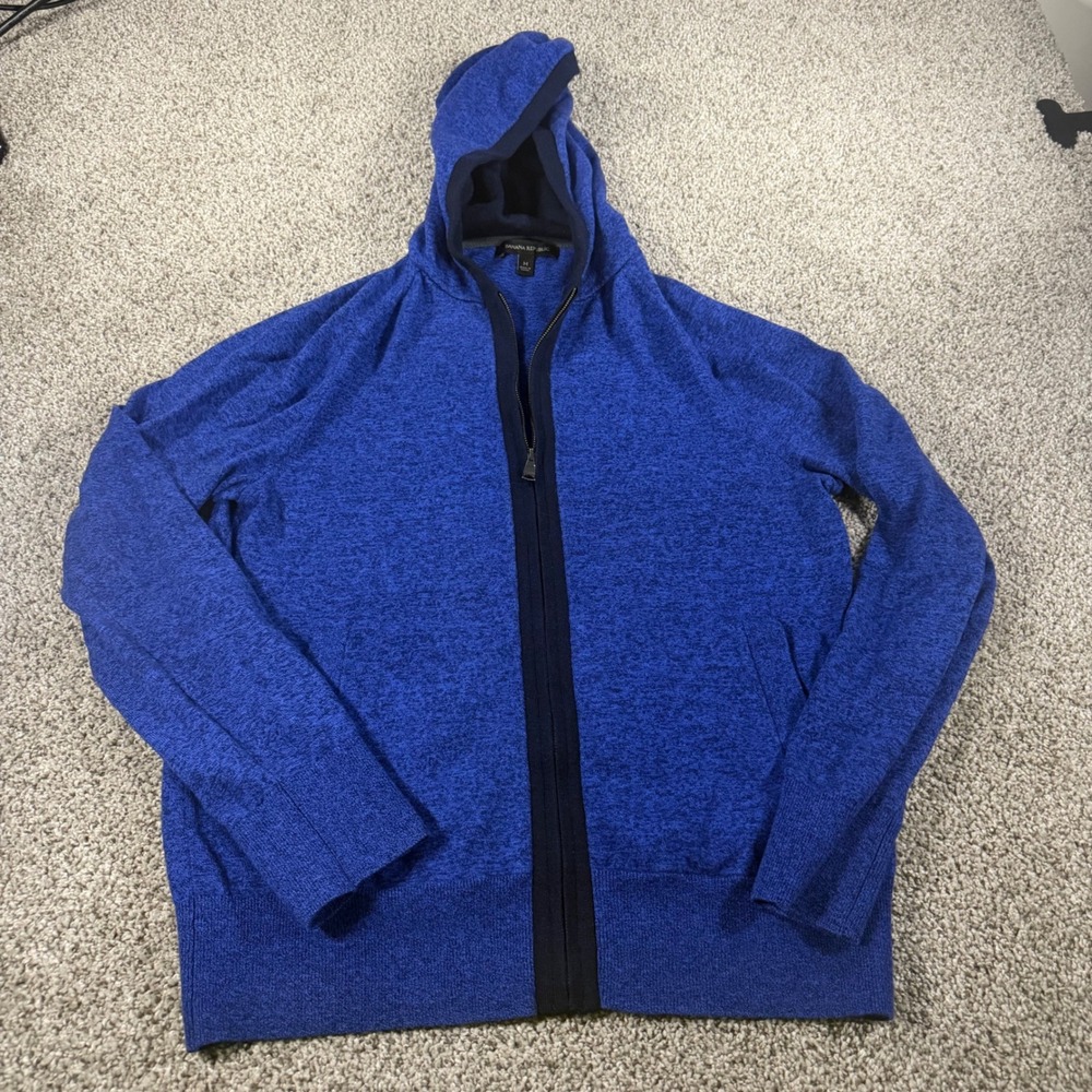 Banana Republic Mens Blue Marled Full Zip Knit Hoodie Sweater Size M Pockets